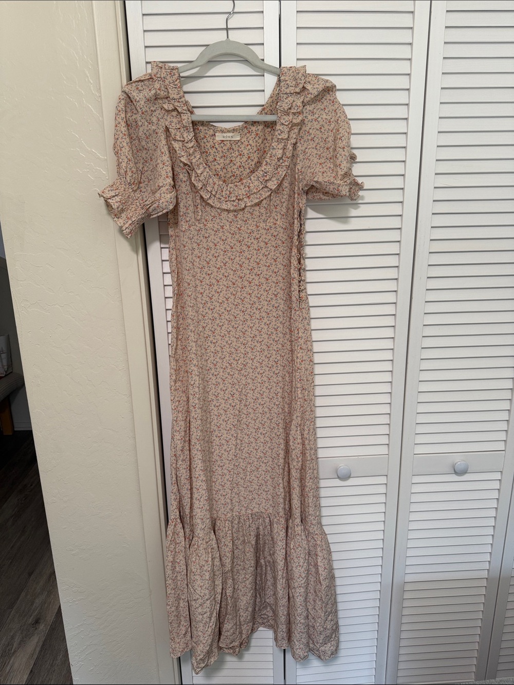 Doen Cream Mini Floral Ruffle Maxi Dress